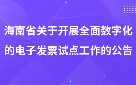 海南省关于开展全面数字化的电子发票试点工作的公告